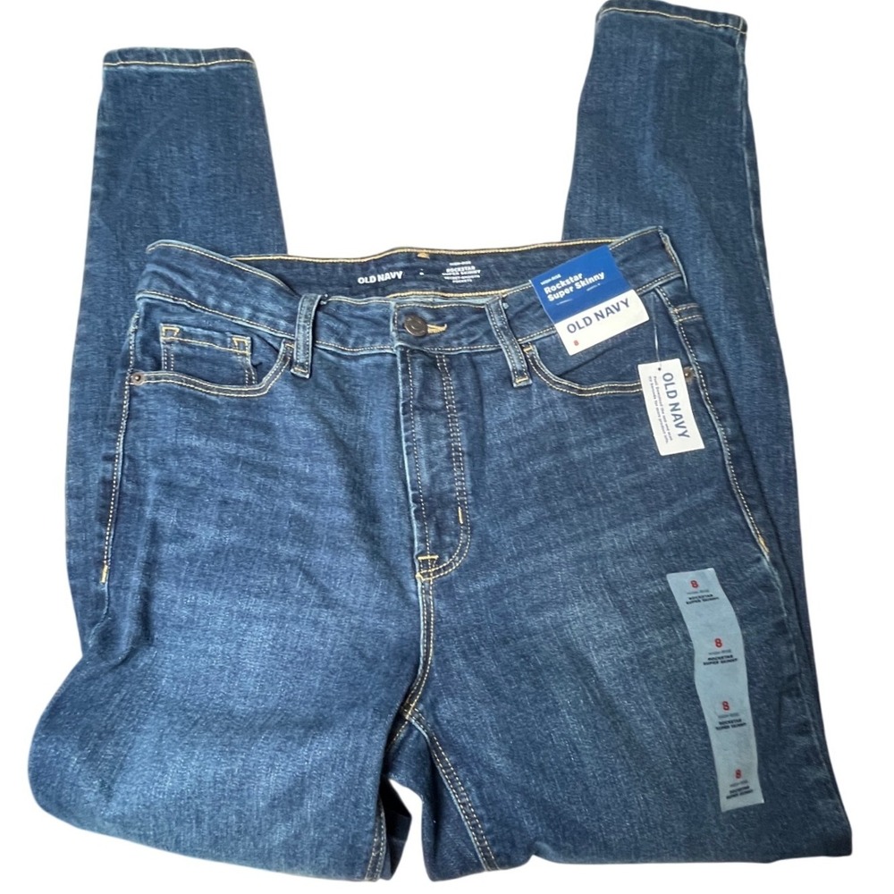Old Navy Rockstar Jeans Women's 8 High Rise Super Skinny‎ Blue Stretch Denim